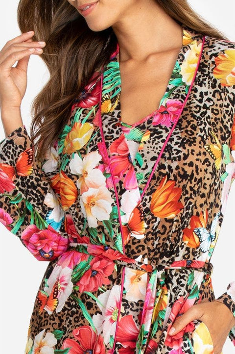 Johnny Was Sandra Sleep Robe Leopard Lounge Pj Flower New