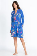 Johnny Was Revive Blue Floral Long Sleeve Sleep Wear Robe Home Lounge Small S New