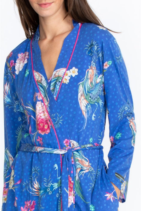 Johnny Was Revive Blue Floral Long Sleeve Sleep Wear Robe Home Lounge Extra Large XL New