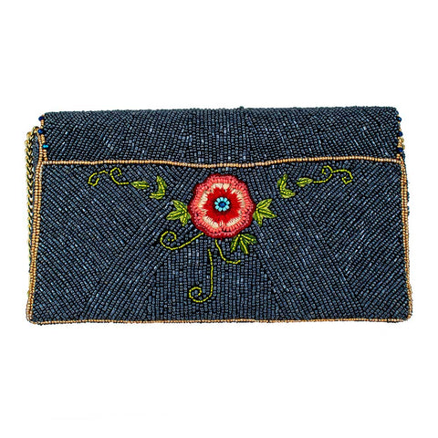 Mary Frances Mystic Crossbody Clutch Bag Beaded Floral Handbag Red Navy Blue New