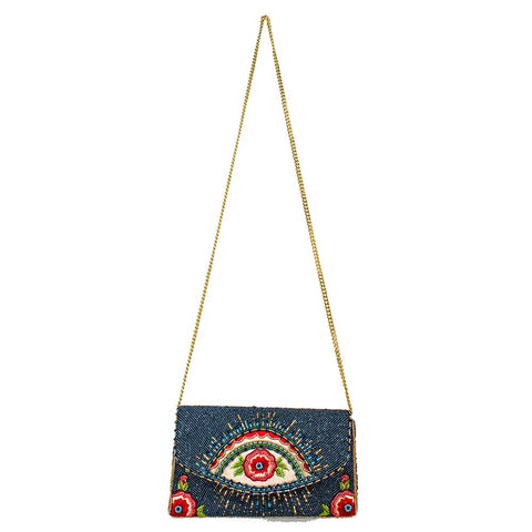 Mary Frances Mystic Crossbody Clutch Bag Beaded Floral Handbag Red Navy Blue New