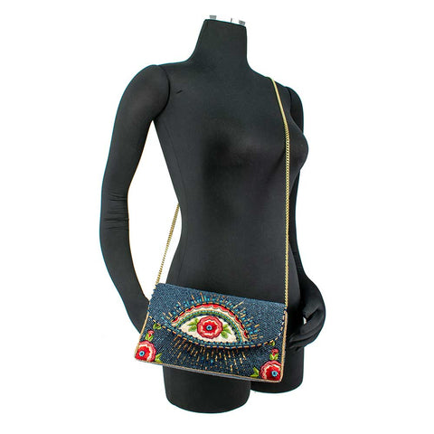 Mary Frances Mystic Crossbody Clutch Bag Beaded Floral Handbag Red Navy Blue New