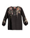 Johnny Was Acacia Split Neck Linen Top Shirt Blouse Black Embroidered New