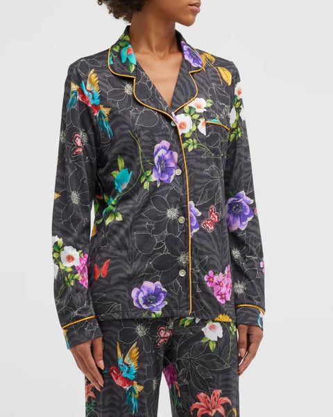 Johnny Was Zippy PJ Set Sleepwear Long Pajama Lounge Wear Black Floral XXL NEW