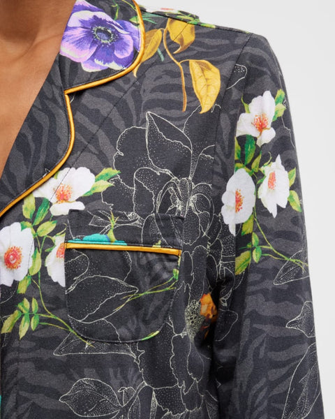 Johnny Was Zippy PJ Set Sleepwear Long Pajama Lounge Wear Black Floral XXL NEW