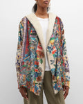 Johnny Was Floral Betzy Sherpa Jacket Beige Blue Long Sleeve Floral Top Coat New