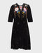 Johnny Was Celestine Velvet Puff Sleeve Floral Black Dress Flowers Embroidery NEW