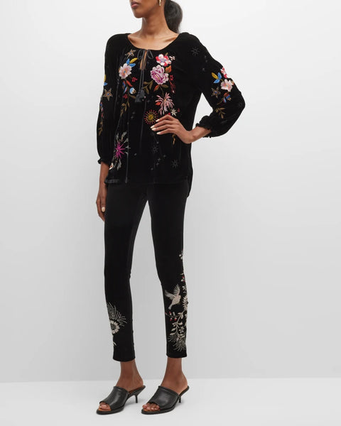 Johnny Was Floral Celestine Velvet Bishop Blouse Black Shirt Long Sleeve Top NEW
