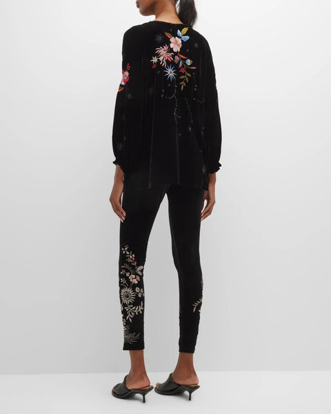 Johnny Was Floral Celestine Velvet Bishop Blouse Black Shirt Long Sleeve Top NEW