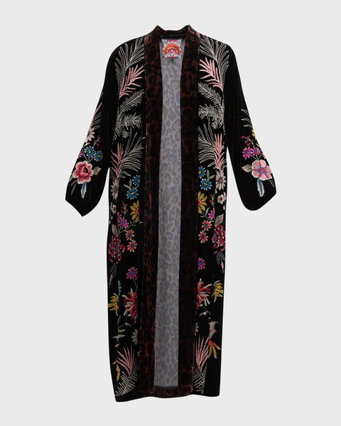 Johnny Was Tiarei Velvet Bishop Sleeve Kimono Coat Floral Embroidery Black New