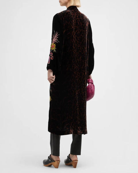 Johnny Was Tiarei Velvet Bishop Sleeve Kimono Coat Floral Embroidery Black New