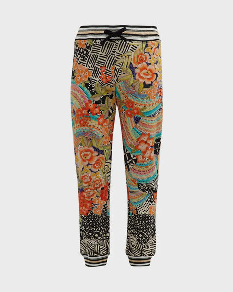 JOHNNY WAS SUNRISE FRENCH TERRY JOGGER Floral Black Cropped Pants New