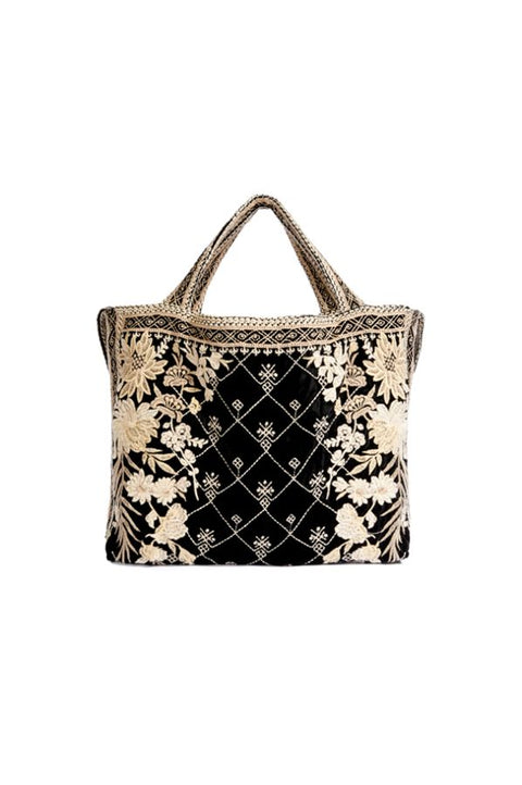 Johnny Was Othilia Black Velvet White Special Velvet Tote Bag Handbag Purse NEW
