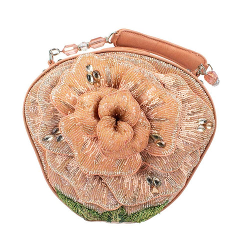 Mary Frances Pink Petals Evening Bag Beaded Floral Peach Crossbody Handbag New