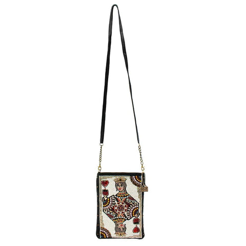 Mary Frances Queen of Wine Crossbody Handbag White Embroidery Black Bag New