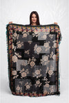 Johnny Was Willa Travel Blanket Reversible Floral Black Home Lounge Grey Pink New