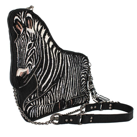MARY FRANCES BLACK WHITE Roam Crossbody Zebra Handbag ZIP BAG NEW