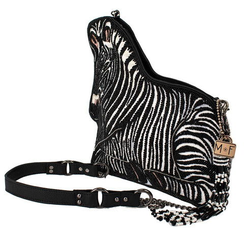 MARY FRANCES BLACK WHITE Roam Crossbody Zebra Handbag ZIP BAG NEW