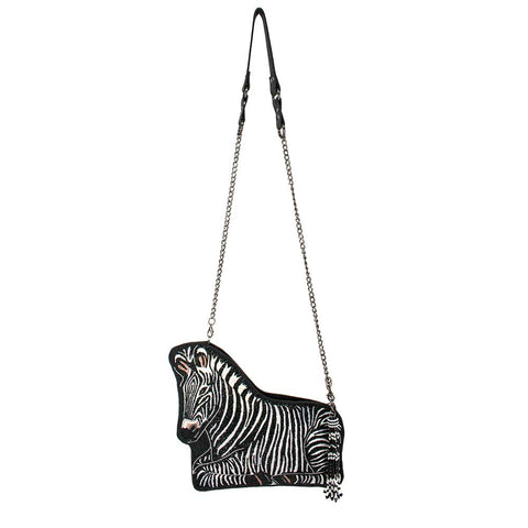MARY FRANCES BLACK WHITE Roam Crossbody Zebra Handbag ZIP BAG NEW