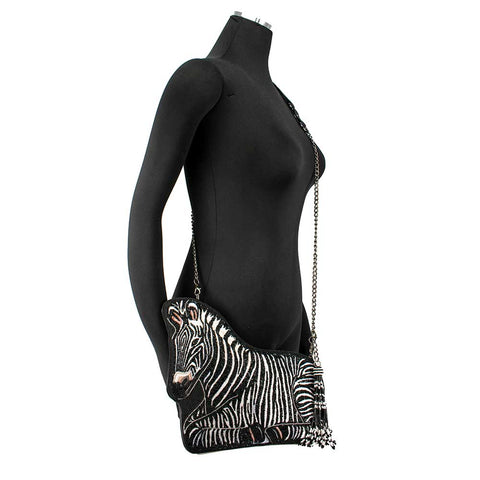 MARY FRANCES BLACK WHITE Roam Crossbody Zebra Handbag ZIP BAG NEW