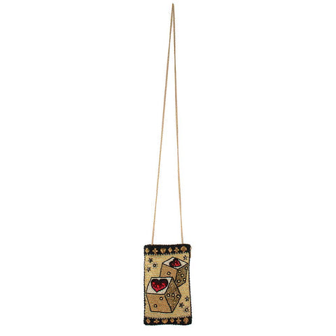 Mary Frances Roll the Dice Crossbody Golden Phone Bag Handbag New