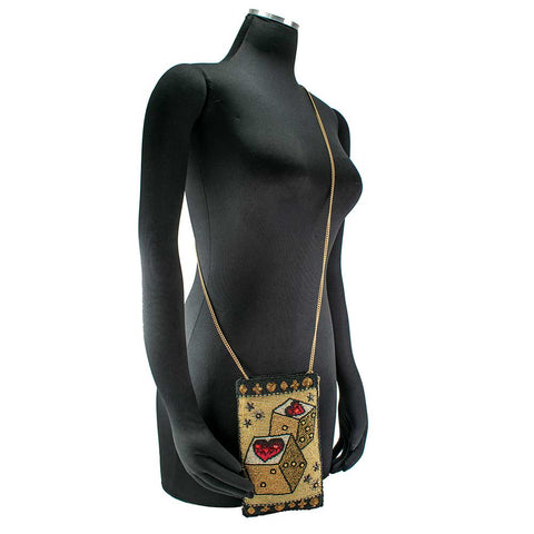 Mary Frances Roll the Dice Crossbody Golden Phone Bag Handbag New