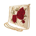 Mary Frances Roses Are Red Crossbody Clutch Handbag Embroidery Beige Bag New