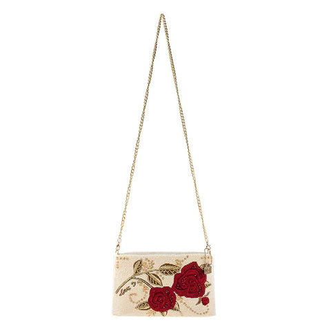 Mary Frances Roses Are Red Crossbody Clutch Handbag Embroidery Beige Bag New