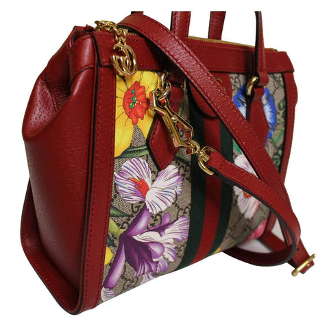 Gucci Ophidia Red Flora Small Tote GG Leather Canvas Flower Handbag Bag Italy NW