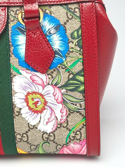 Gucci Ophidia Red Flora Small Tote GG Leather Canvas Flower Handbag Bag Italy NW