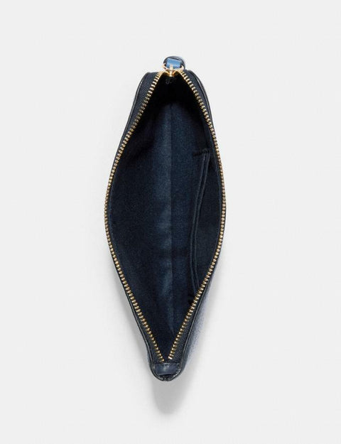 COACH Bag L Navy Zip Wristlet Horse Carriage Leather Handbag MIDNIGHT blue New