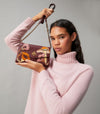 Tory Burch Kira Applique Floral Bag Brown Leather Handbag Burgundy Wine Purse NEW