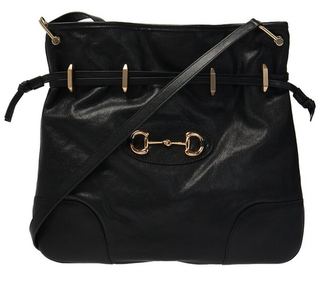 Gucci Calfskin Horsebit 1955 Messenger Leather Black Shoulder Bag Handbag Italy NEW