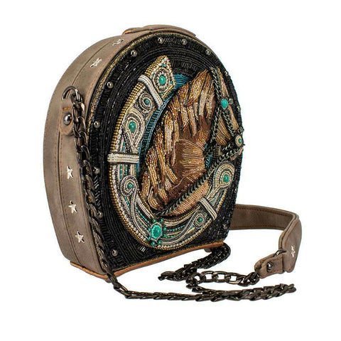 Mary Frances Ready To Ride Horse Black Beaded Crossbody Handbag Evening Bag New