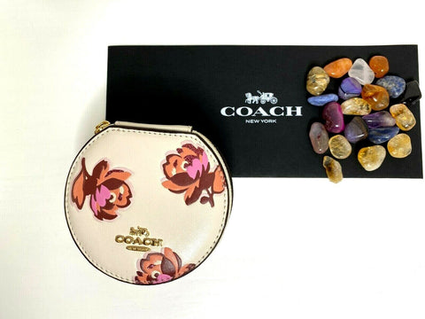 Coach Jewelry Pouch Zip Chalk Floral Print White Vintage Flower Leather Bag New