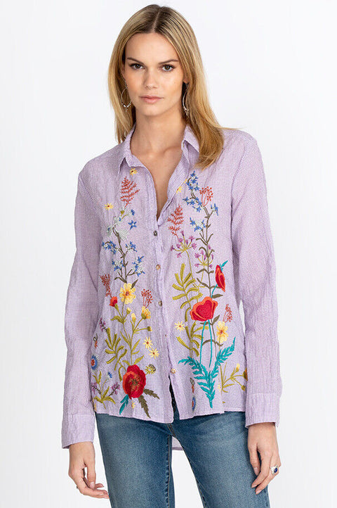 Johnny Was Provence Blouse White Long Button Top Flower Embroidery Antique Large New