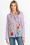 Johnny Was Provence Blouse White Long Button Top Flower Embroidery Antique Large New