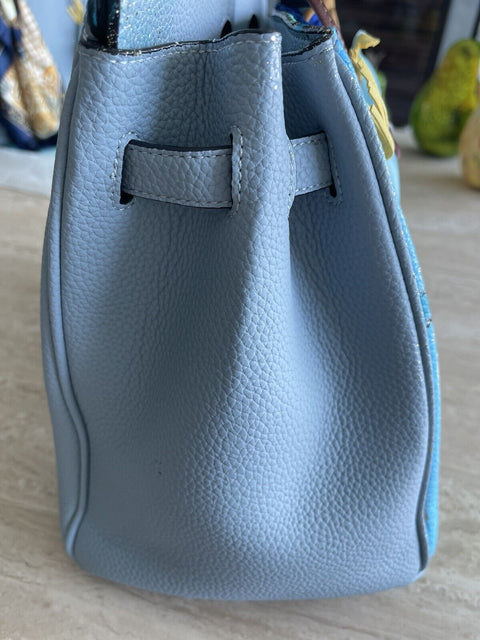 Anca Barbu Satchel XL Handle BLUE Van Gogh Room Leather Bag Handbag New
