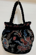 Johnny Was DENALI VELVET POUCH Small Black Embroidery Handbag Bag New