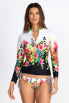 Johnny Was Floral Surf Long Sleeve Shirt Water Ocean Top Black Sea Rash Guard NEW