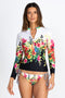 Johnny Was Floral Surf Long Sleeve Shirt Water Ocean Top Black Sea Rash Guard NEW