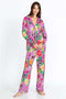 Johnny Was Sleepwear Pocca Pajama Long Sleeve Top Set Lounge Black Floral New