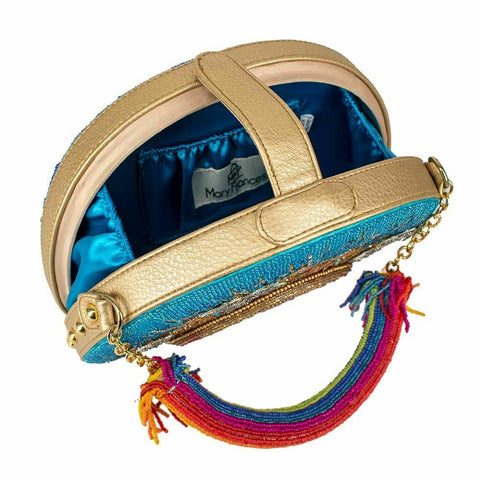 Mary Frances Sunshine Rainbows Top Beaded Crossbody Blue Handbag Evening Bag New