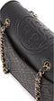 TORY BURCH Fleming Quilted Leather Medium Black Handbag Bag New
