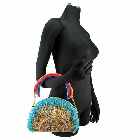 Mary Frances Sunshine Rainbows Top Beaded Crossbody Blue Handbag Evening Bag New
