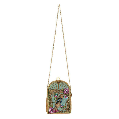 Mary Frances Pretty Parrot Beaded Crossbody Handbag Bird Bag Pink Gold Zip NEW