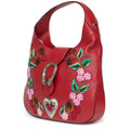 Gucci Red Dionysus Embroidery Cherry Blossoms Leather Shoulder Bag Medium Hobo Handbag New