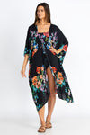 Jonny Was FLOWER ARCH MIDI KIMONO Floral Black Swim Dress New