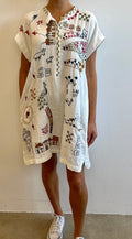 JOHNNY WAS CARTAGENA Natural Dress Cotton Embroidery Lined White Floral New