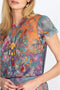 Johnny Was GIANA MESH BLOUSE Shirt Floral Purple Top Embroidery Small NEW